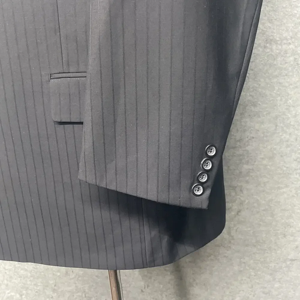 NWT Martino Men 48L Black Pinstripe Longline Blazer 3 Button Front Classic Sharp